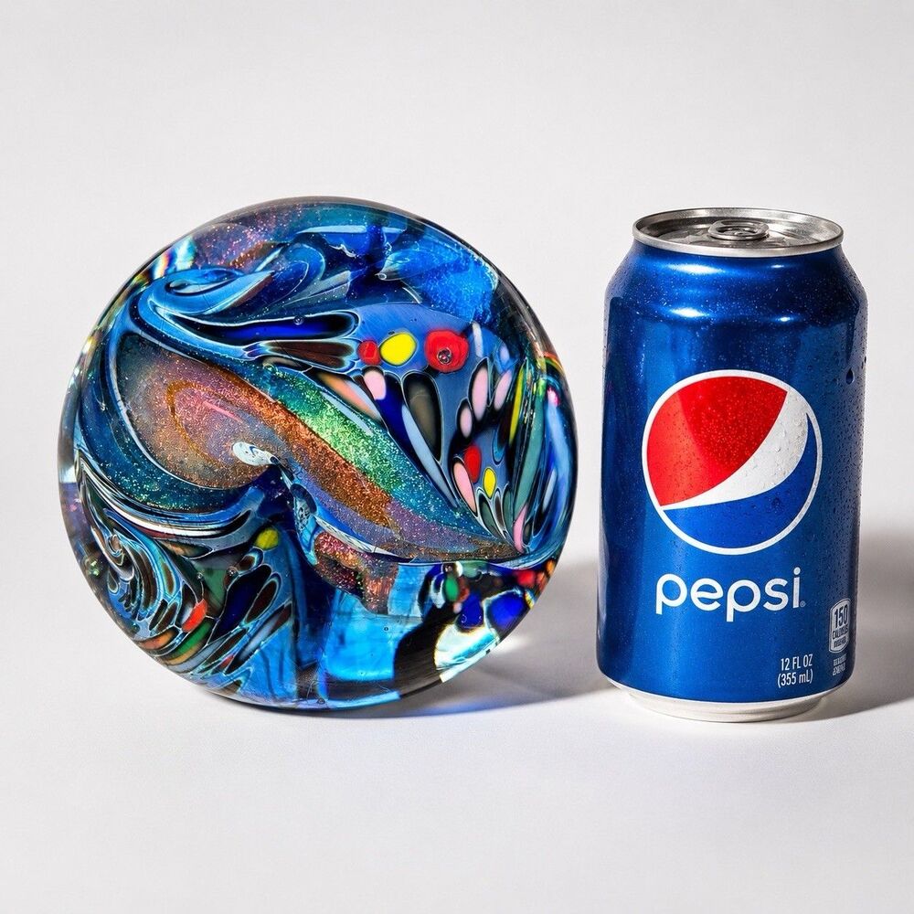 Massive 6” Rollin Karg Signed 1995 Dichroic Glass Paperweight Sculpture